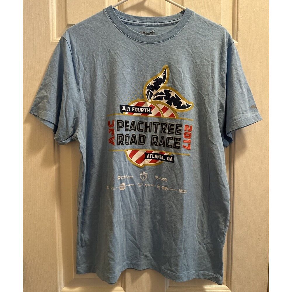 Peachtree Road Race 2017 T-Shirt‎ Adult Med Mizuno Performance Blue Cotton Blend